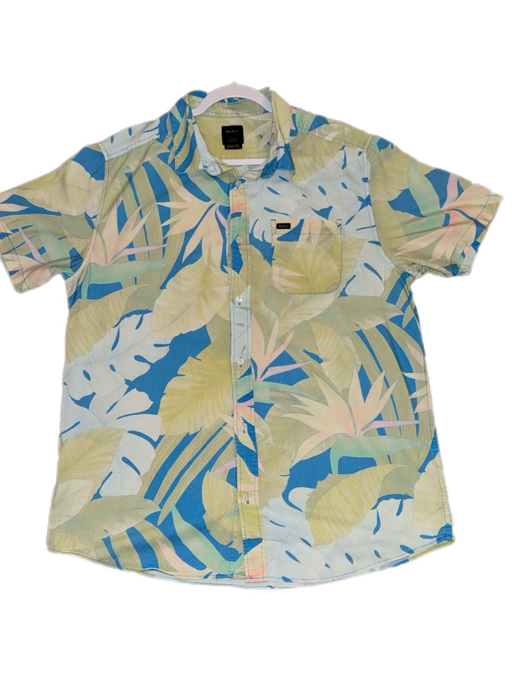 Sweet mens RVCA Tropical Button-Up Shirt in Pastel Greens & Blues size